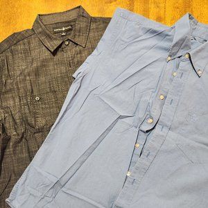 2 NICE Large Men's Button Down Shirts Short Sleeve